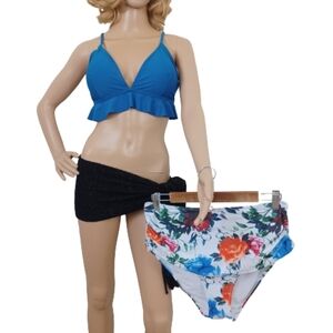 SouqFone High Cut Blue White Floral Bikini Beach Swimsuit Swimwear NWT
